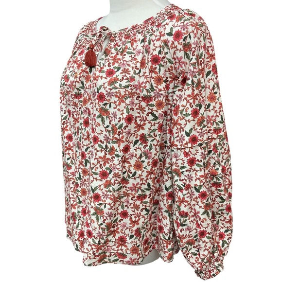 Cottagecore Puff-Sleeve Floral Printed Smocked Poet Swing Oversized Top Size XS - Picture 3 of 12
